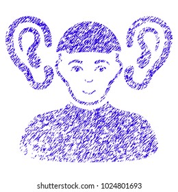 Grunge Listener Guy rubber seal stamp watermark. Icon symbol with grunge design and dust texture. Unclean vector blue emblem listener guy.