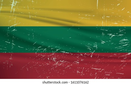 Grunge Lithuania flag. Lithuania flag with waving grunge texture. Vector background.