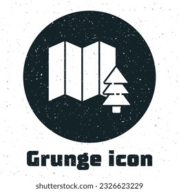 brüchige Lage des Waldes auf einer Karte Symbol einzeln auf weißem Hintergrund. Einfarbige Vintage-Zeichnung. Vektorgrafik