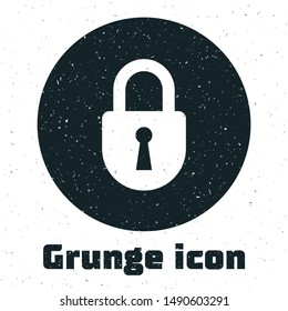 Grunge Lock icon isolated on white background. Padlock sign. Security, safety, protection, privacy concept.  Vector Illustration