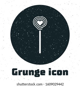 Grunge Lollipop icon isolated on white background. Candy sign. Food, delicious symbol. Valentines day. Love symbol.  Vector Illustration
