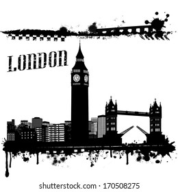 Grunge London cityscape background on white, vector illustration