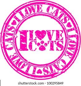 Grunge I love cats rubber stamp, vector illustration