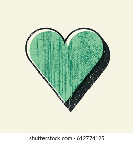 Grunge Love Heart abstract background with hand drawn brush strokes texture. Retro vector illustration.