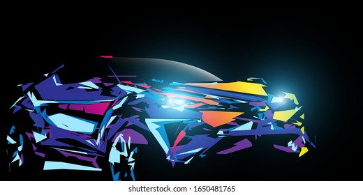 Grunge low poly car. Vector illustration.