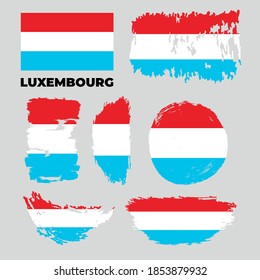 Banderas de Luxemburgo onduladas. Ilustración de material vectorial aislada en fondo blanco.