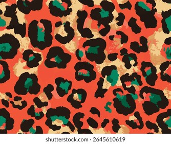 Grunge Macro Elements Jaguar Animal Skin Furry Vector Art Hand drawn, Leopard, Cheetah Skin Abstract shapes, vivid bright colors, trendy suitable for print on surface all over print seamless pattern 