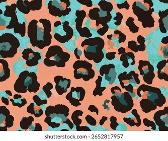 Grunge Macro Elements Jaguar Animal Skin Furry Vetor Art Mão desenhada, Leopardo, Cheetah Skin Formas abstratas, cores vivas brilhantes, moda adequada para impressão na superfície em todo o padrão de impressão sem emenda 