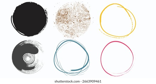 Grunge made with brush circle. Black grunge round shapes. Brush strokes frames elements, frames for design. Vector isolated on white background..eps8