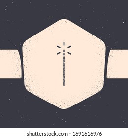 Grunge-Zauberstab-Symbol einzeln auf grauem Hintergrund. Zaubererzubehör in Sternenform. Magische Kraft. Einfarbige Vintage-Zeichnung. Vektorillustration-Illustration