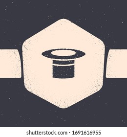 Grunge Magician hat icon isolated on grey background. Magic trick. Mystery entertainment concept. Monochrome vintage drawing. Vector Illustration