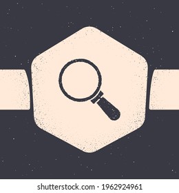 Grunge Magnifying glass icon isolated on grey background. Search, focus, zoom, business symbol. Monochrome vintage drawing. Vector