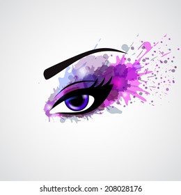 Grunge make up eye in violet color for fashion beauty concept vector illustration