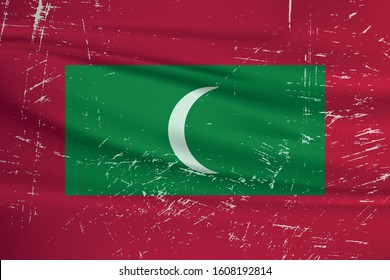 Grunge Maldives flag. Maldives flag with waving grunge texture. Vector background.