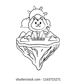 grunge male lion animal in float island