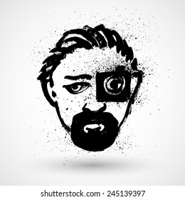 Grunge man with camera on one eye concept