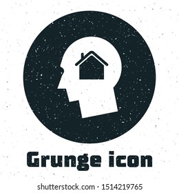Grunge Man dreaming about buying a new house icon isolated on white background.  Vector Illustration