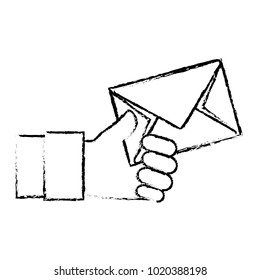 grunge man hand with e-mail text message