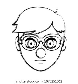 grunge man head with glasses and clown nose