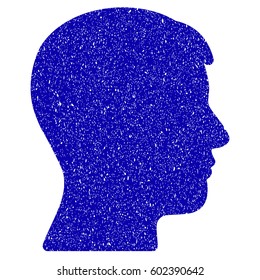 Grunge Man Head Profile rubber seal stamp watermark. Icon symbol with grunge design and dust texture. Unclean vector blue sign.