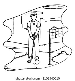 grunge man playing golf sport with uniform