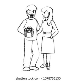grunge man with present gift and happy woman