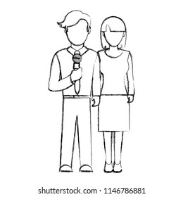 grunge man reporter concerence with elegant woman