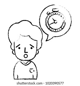 grunge man with t-shirt and choronometer inside chat bubble