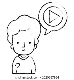 grunge man with t-shirt and video inside chat bubble
