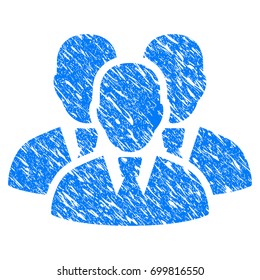 Grunge Manager Group icon with grunge design and scratched texture. Unclean vector blue pictogram for rubber seal stamp imitations and watermarks. Draft sign symbol.