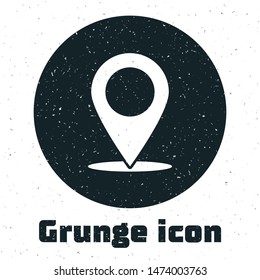 Grunge Map pin icon isolated on white background. Navigation, pointer, location, map, gps, direction, place, compass, contact, search concept.  Vector Illustration