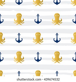 Grunge marine seamless pattern. Vector sea design. Striped background.