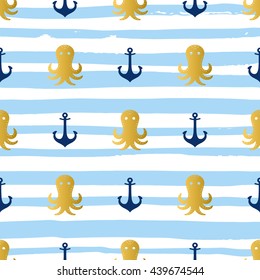 Grunge marine seamless pattern. Vector sea design. Striped background.