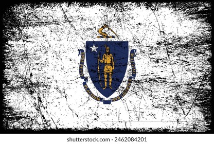 Grunge Massachusetts flag. Vector flag of Massachusetts.