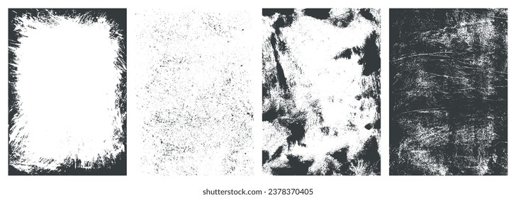 Grunge materials monochrome set textures with shabby and dirty blanks for magazine or book cover design vector illustration