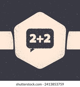 Grunge Math system of equation solution on speech bubble icon isolated on grey background. Monochrome vintage drawing. Vector Illustration
