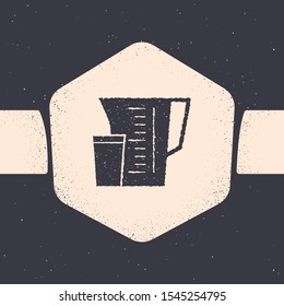 Grunge Measuring cup to measure dry and liquid food icon isolated on grey background. Plastic graduated beaker with handle. Monochrome vintage drawing. Vector Illustration