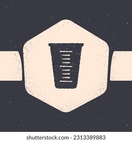 Grunge Measuring cup to measure dry and liquid food icon isolated on grey background. Plastic graduated beaker with handle. Monochrome vintage drawing. Vector