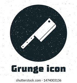 Grunge Meat chopper icon isolated on white background. Kitchen knife for meat. Butcher knife.  Vector Illustration