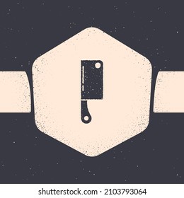 Grunge Meat chopper icon isolated on grey background. Kitchen knife for meat. Butcher knife. Happy Halloween party. Monochrome vintage drawing. Vector