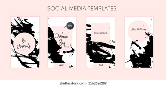 Grunge media template with typography quote for promotion. Story frame concept in pink colors