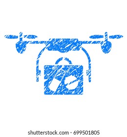 Grunge Medical Drone Shipment icon with grunge design and dust texture. Unclean vector blue pictogram for rubber seal stamp imitations and watermarks. Draft sign symbol.