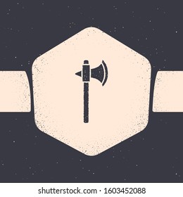 Grunge Medieval axe icon isolated on grey background. Battle axe, executioner axe. Monochrome vintage drawing. Vector Illustration