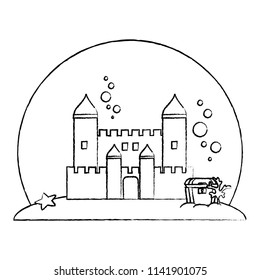grunge medieval castle with coffer under water