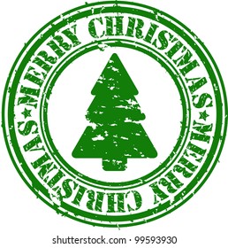 Grunge merry christmas rubber stamp, vector illustration