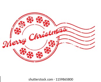 Grunge merry christmass word with sonw flake icon round rubber seal stamp with watermark on white background