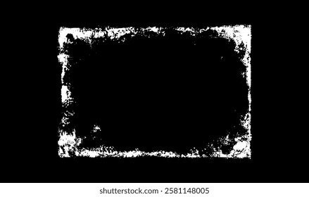 Grunge messy white frame with scratched rough edges. Vector overlay dirty paintbrush strokes rectangle border, spatter trace. Abstract old scratch textured lines, chalk or ink splattered design