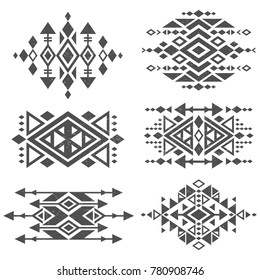 Grunge mexican aztec tribal traditional vector logo design isolated on white background. Aztec tribal traditional elements, navajo and african frame tattoo illustration