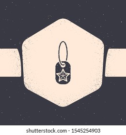 Grunge Military dog tag icon isolated on grey background. Identity tag icon. Army sign. Monochrome vintage drawing. Vector Illustration