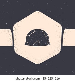 Grunge Military helmet icon isolated on grey background. Army hat symbol of defense and protect. Protective hat. Monochrome vintage drawing. Vector Illustration